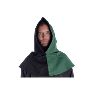 Mittelalter Gugel Etzel in Blau-Grün Frontansicht