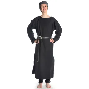 Mittelalter Tunika Siegfried lang in Schwarz Frontansicht