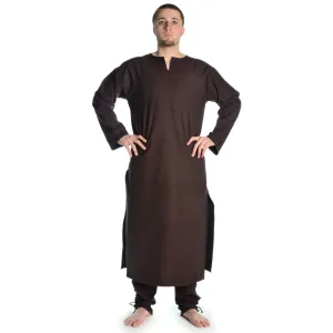 Mittelalter Tunika Schlitzkragen lang in natur-beige, schwarz und braun