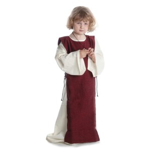 Mittelalter Kinderkleid Alyze (Set) in Beige-Rot Frontansicht