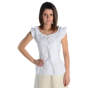 mittelalter bluse mit schnürung ärmellos natur-beige - Frontansicht