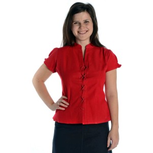 Bluse Kurzarm vorne zum Schnueren aus reiner Baumwolle in rot und natur-beige